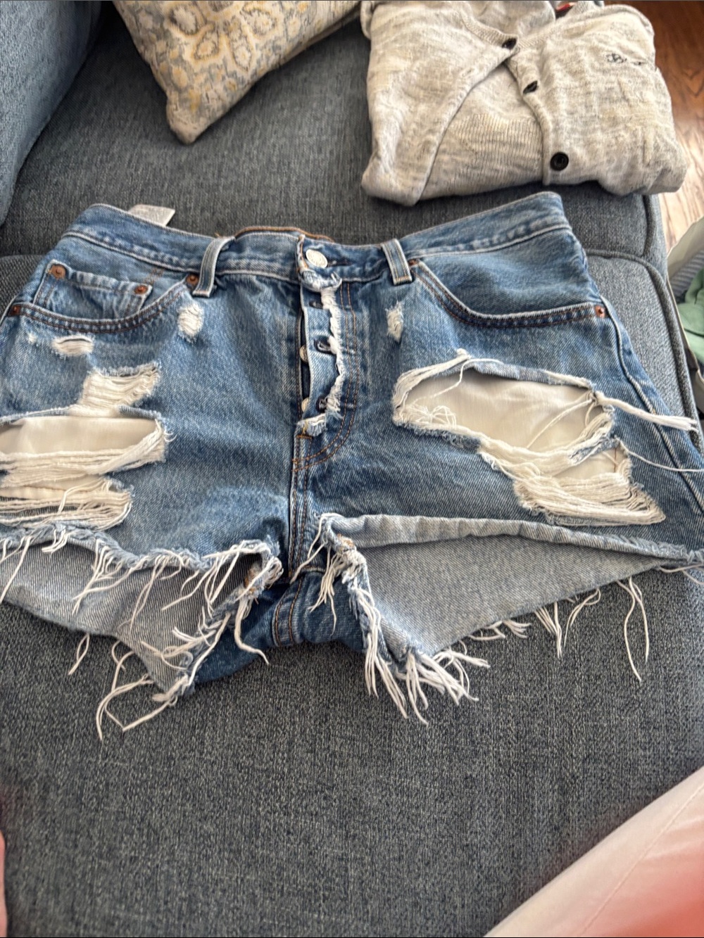 Levi's Distressed Light Blue Cutoff Jean Shorts